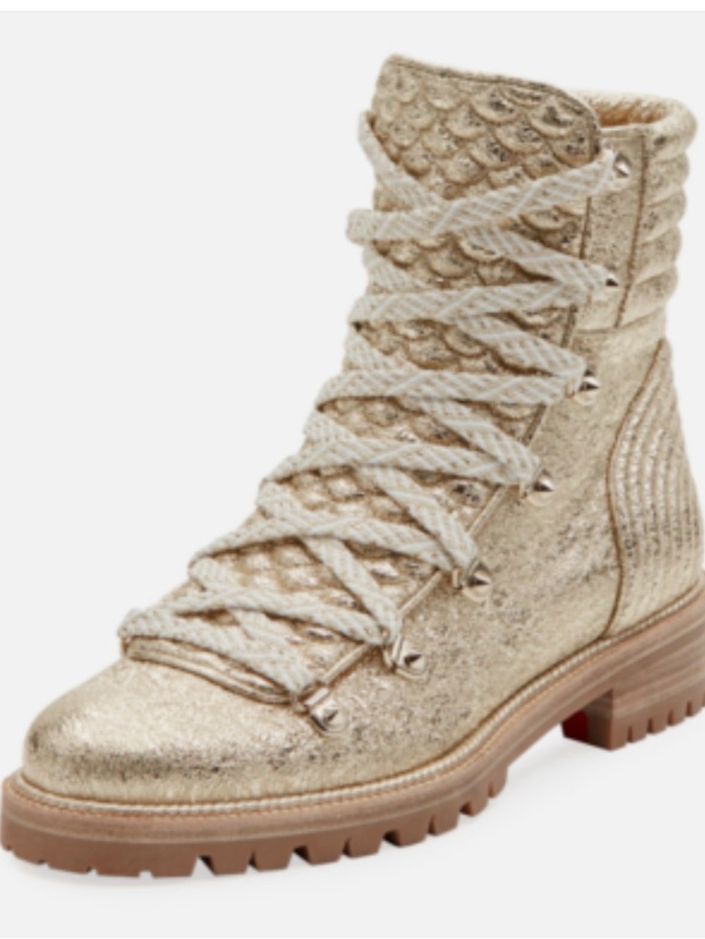 Christian Louboutin Metallic Gold Lace Up Ankle Boots - Picture 3 of 6
